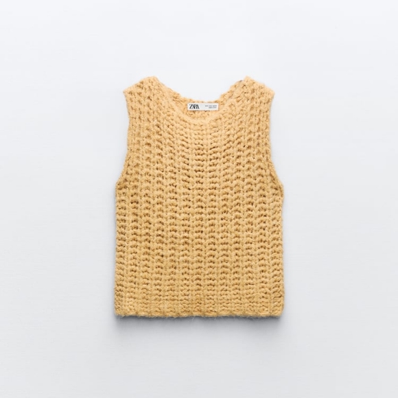 Chunky Knitted Cropped Mustard Wool Blend Sweater By Zara - Picture 5 of 12